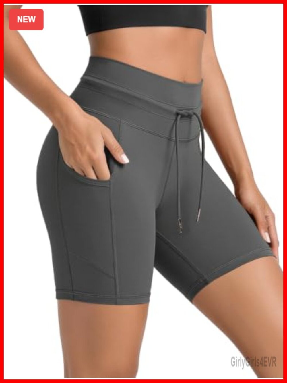 High Waist Drawstring Tie Biker Shorts 5" Inseam Workout Yoga Athletic Shorts